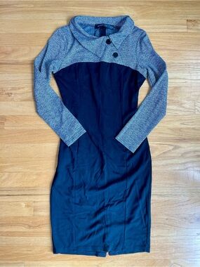 Homeyee Black Dress with Gray Herringbone Top